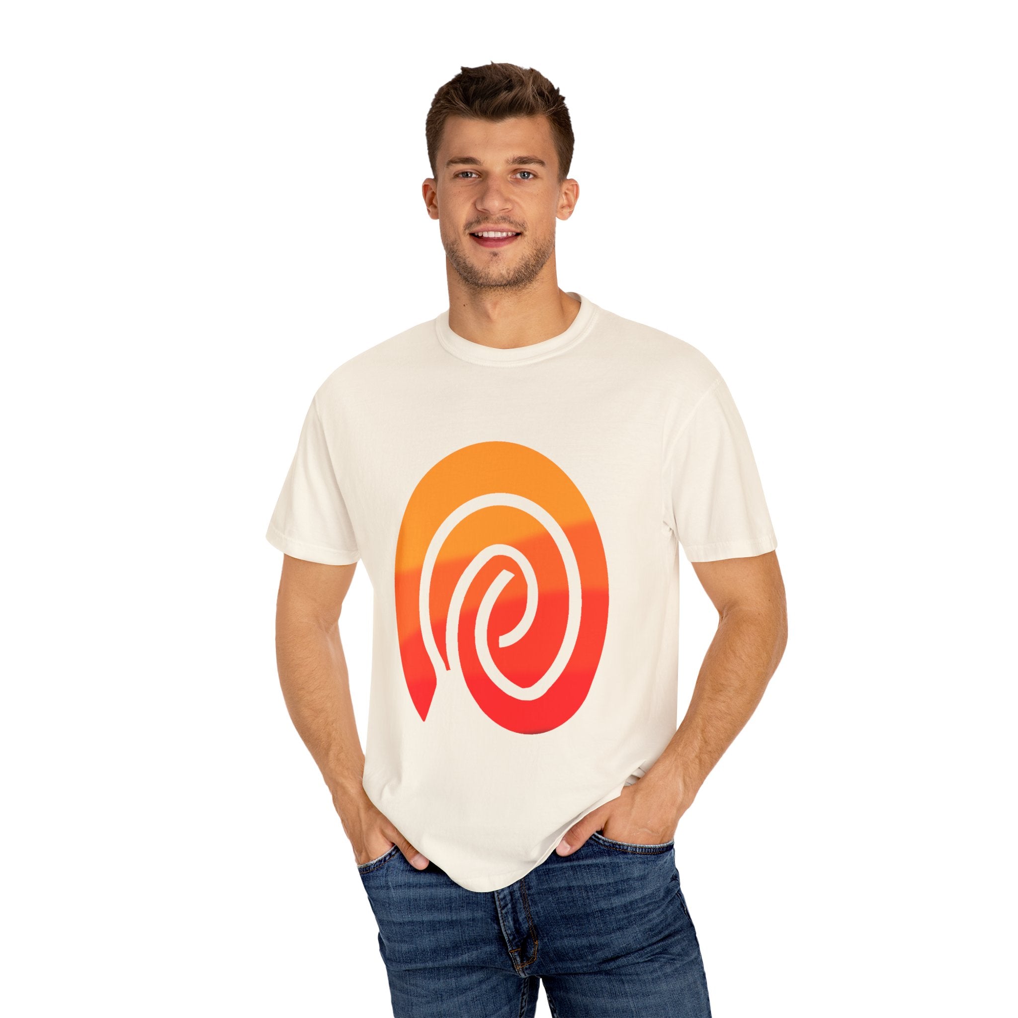 Orange-Red | Fingerprint Gradient Minimalist Unisex Garment-Dyed T-shirt