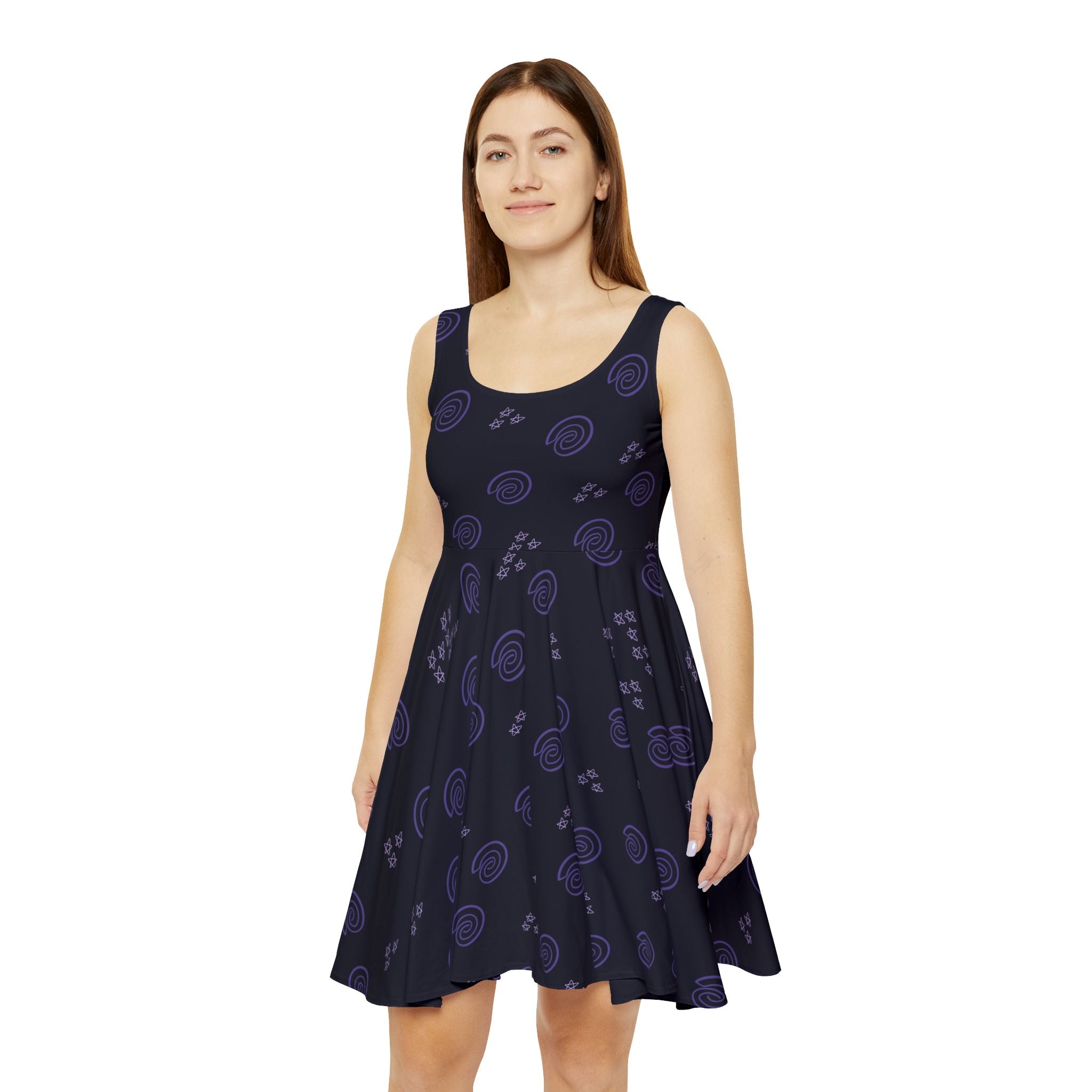 Purple Fingerprint & Star Pattern Women's Skater Dress (AOP)