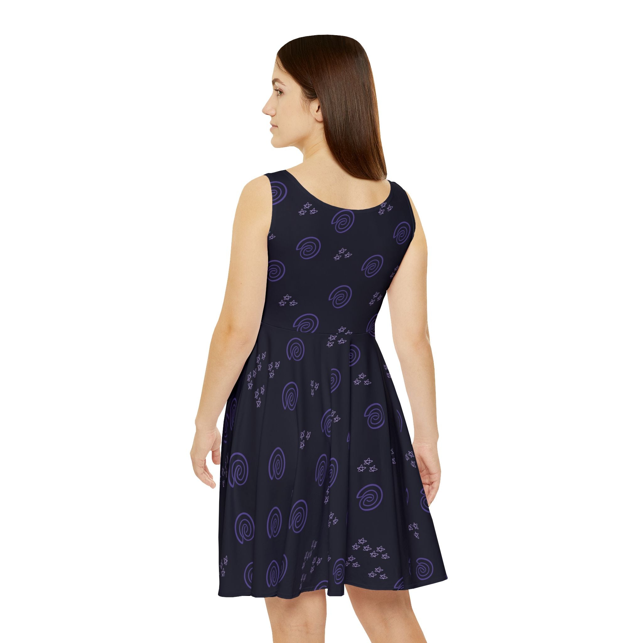 Purple Fingerprint & Star Pattern Women's Skater Dress (AOP)