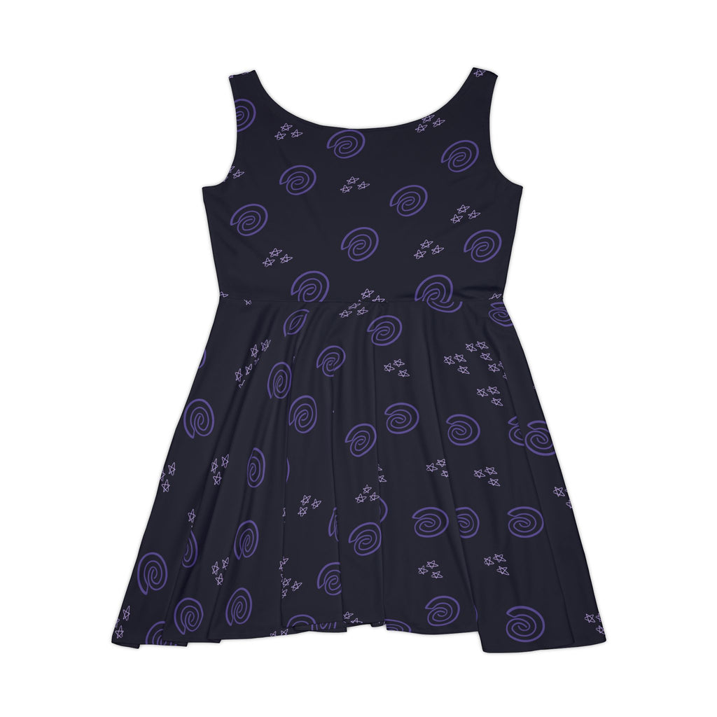 Purple Fingerprint & Star Pattern Women's Skater Dress (AOP)